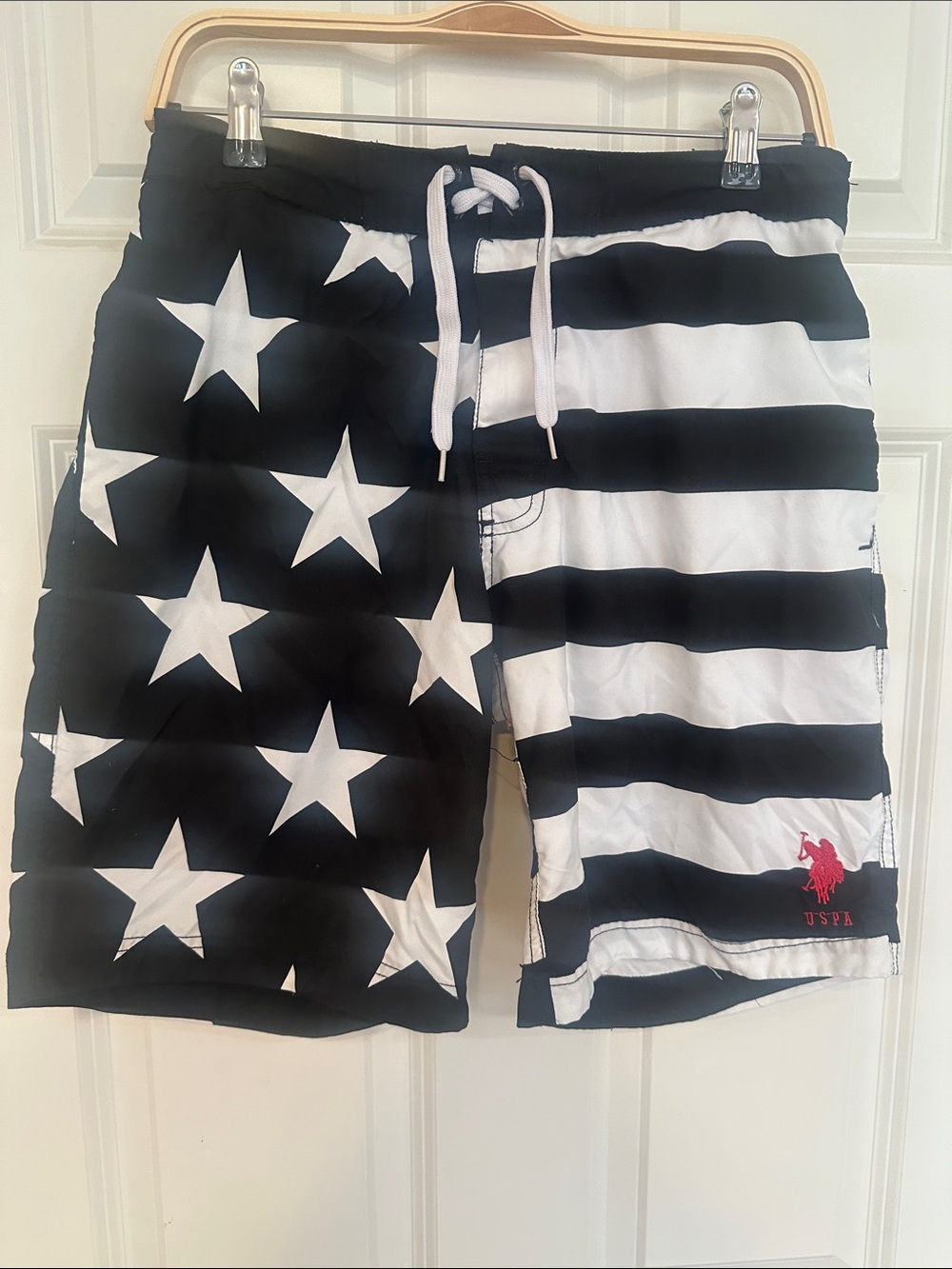 U.S. Polo Assn. Black and White Stars & Stripes Swim Shorts